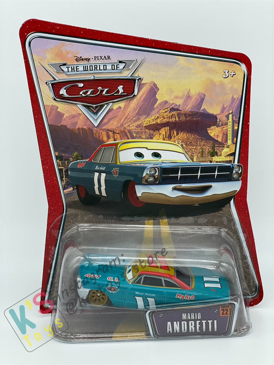 DISNEY PIXAR CARS BY MATTEL, THE WORLD OF CARS SERIES - MARIO ANDRETTI #22 GOLD RIMS - BNIP