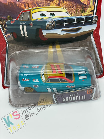 DISNEY PIXAR CARS BY MATTEL, THE WORLD OF CARS SERIES - MARIO ANDRETTI #22 GOLD RIMS - BNIP