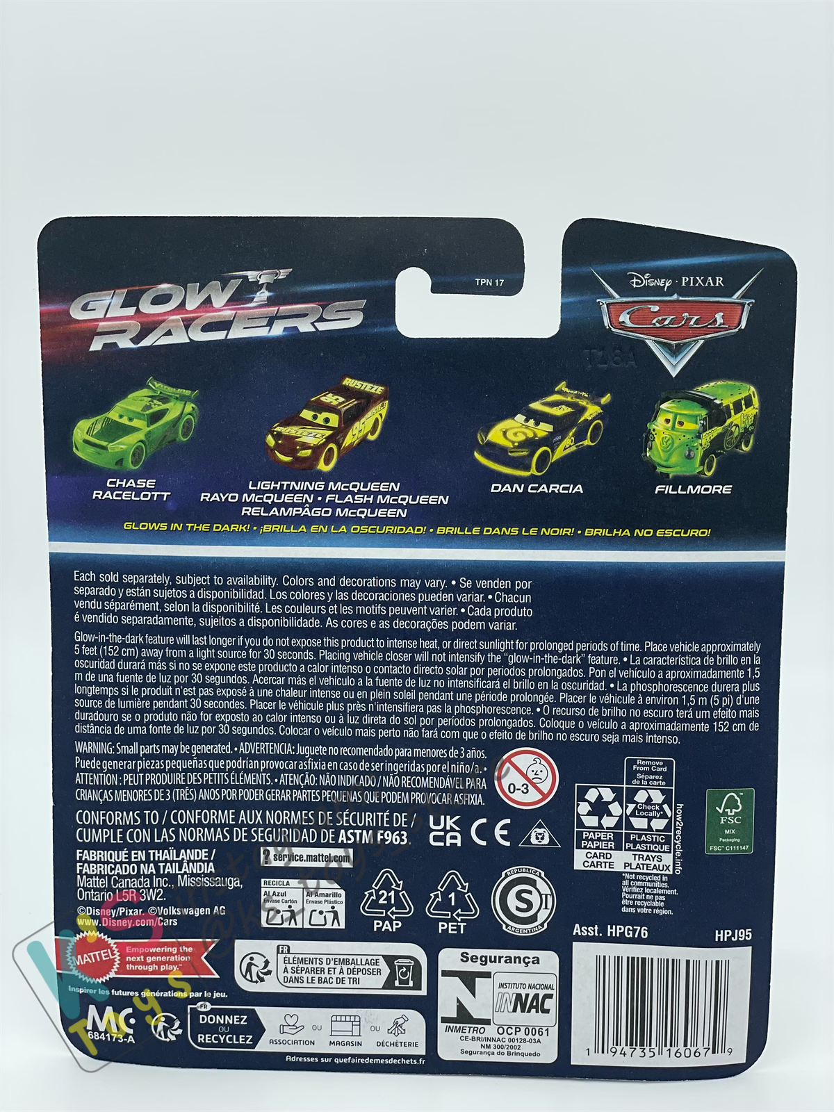 GLOW RACERS Disney Pixar Cars by MATTEL, RYAN "INSIDE" LANEY - RELEASE 2024 - BNIP