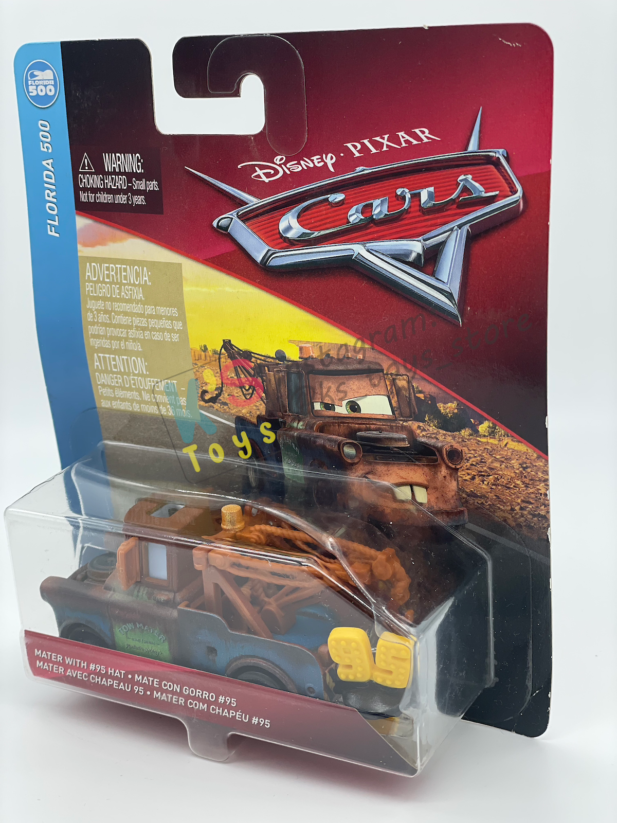 DISNEY PIXAR CARS BY MATTEL 1:55, "MATER WITH 95 HAT" - CARS 3 FLORIDA 3 SERIES - BNIP
