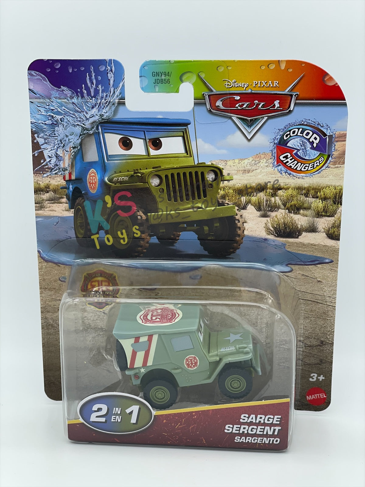 COLOR CHANGERS Disney Pixar Cars by MATTEL, RACE AND RESCUE SARGE (BLUE / OLIVE GREEN) - 2026 NEW RELEASE - BNIP