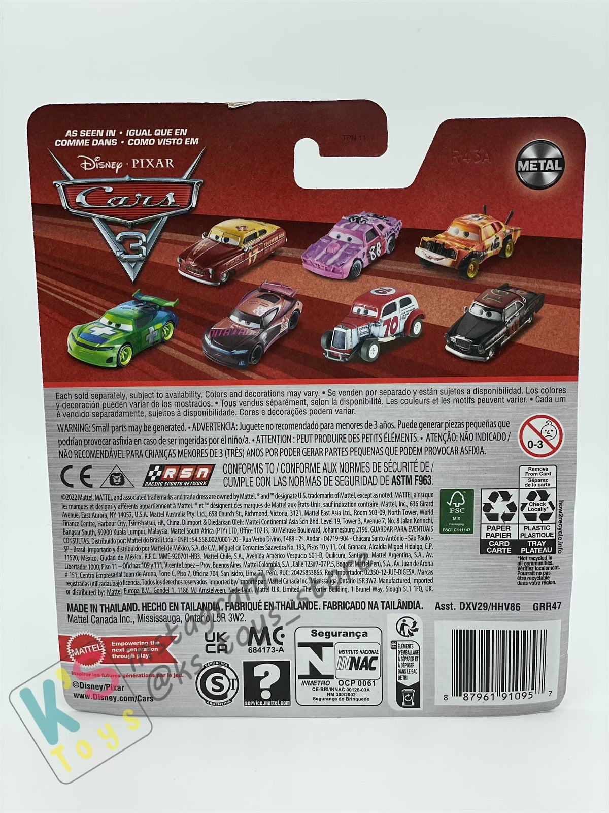 DISNEY PIXAR CARS BY MATTEL - "RYAN "INSIDE" LANEY"CARS 3 NEXT-GEN SERIES - 2023 RE-RELEASED- BNIP