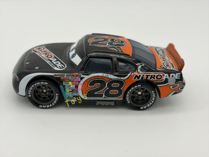 PRE-OWNED / LOOSE DISNEY PIXAR CARS - NITROADE #28 AIKEN AXLER - GOOD CONDITION - READ DESCRIPTION!!!!!!