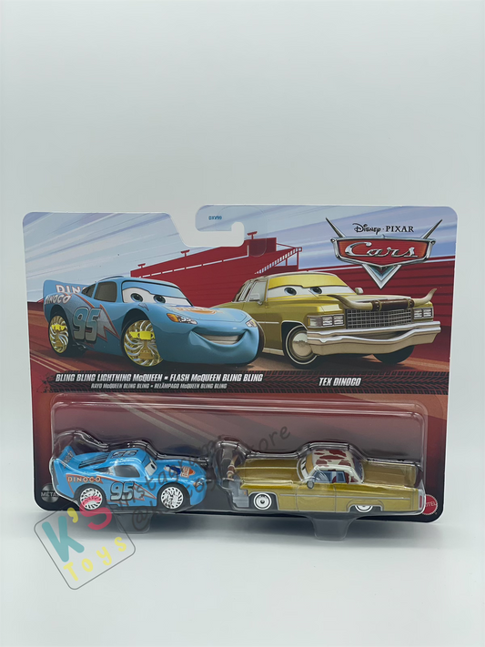 Disney Pixar Cars 1:55 by Mattel 2-Pack BLING BLING LIGHTNING MCQUEEN AND TEX DINOCO - 2025 CHINA RELEASED - BNIP