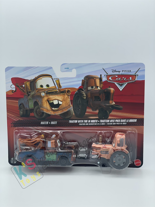 Disney Pixar Cars 1:55 by Mattel 2-Pack, MATER AND TRACTOR WITH TIRE IN MOUTH - 2025 RE-RELEASED - BNIP
