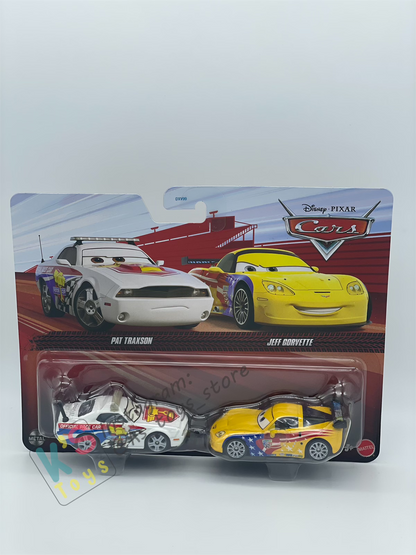 Disney Pixar Cars 1:55 by Mattel 2-Pack, PAT TRAXSON AND JEFF GORVETTE - 2025 RE-RELEASED - BNIP