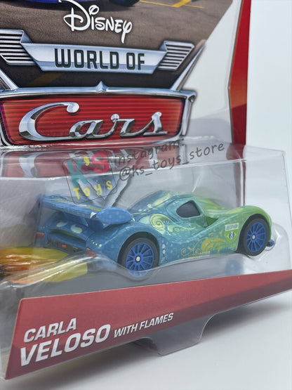 DISNEY PIXAR CARS BY MATTEL 1:55, "CARLA VELOSO WITH FLAMES" - ALLINOL BLOWOUT SERIES - BNIP