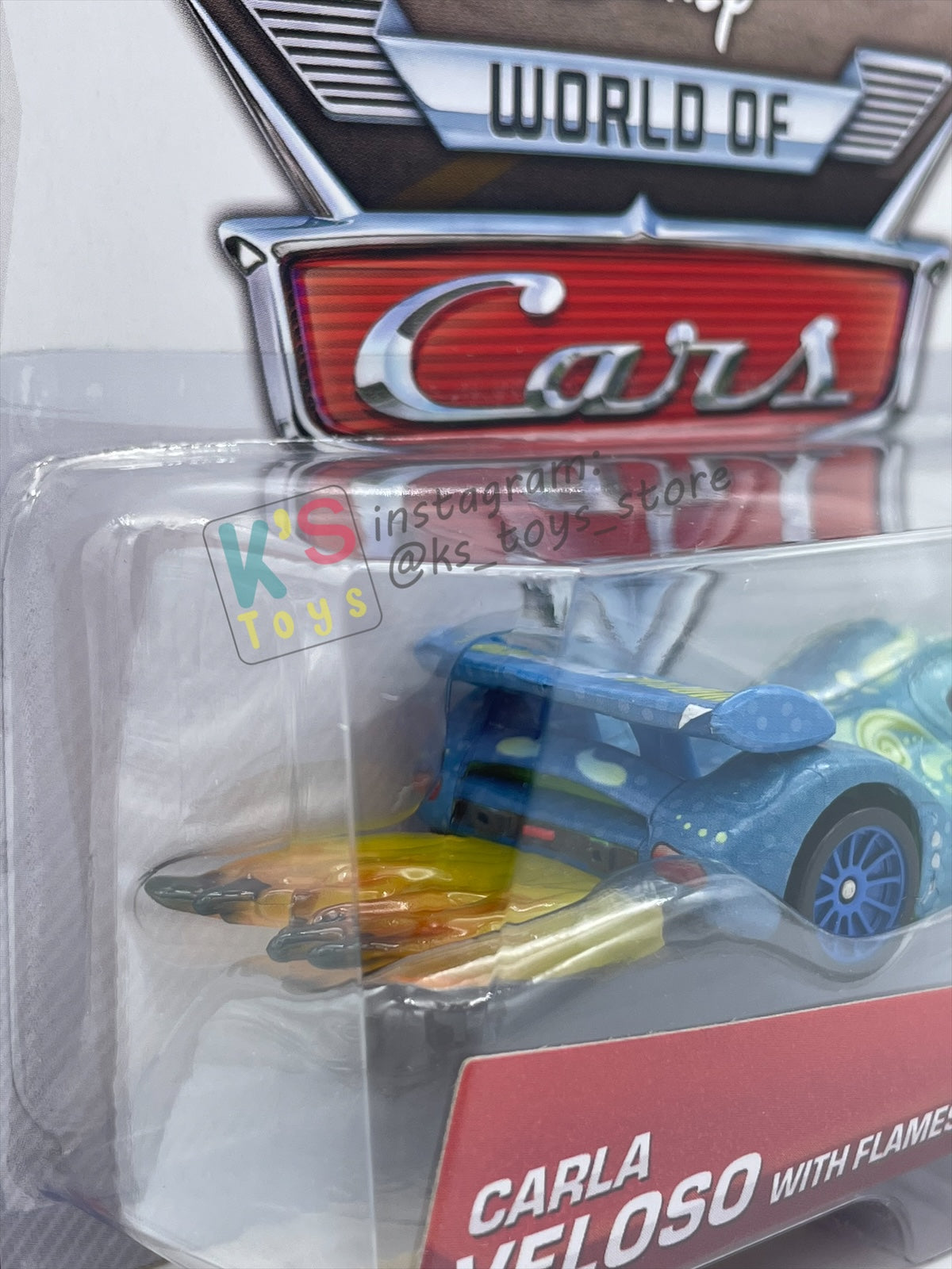 DISNEY PIXAR CARS BY MATTEL 1:55, "CARLA VELOSO WITH FLAMES" - ALLINOL BLOWOUT SERIES - BNIP