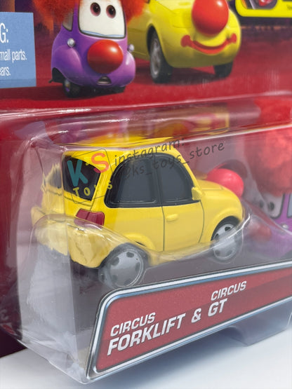 DISNEY PIXAR CARS BY MATTEL 1:55, "CIRCUS FORKLIFT & CIRCUS GT" - SUPER CHASE SERIES - BNIP