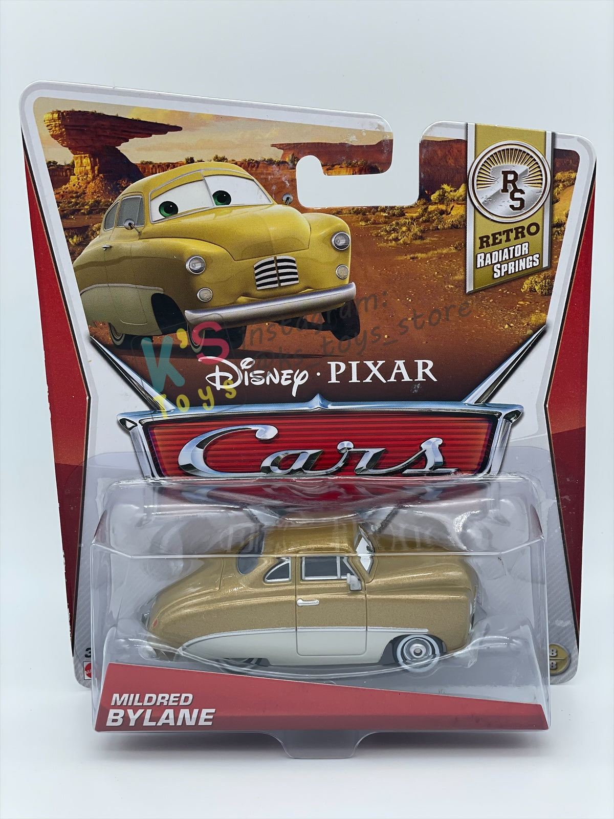 DISNEY PIXAR CARS 1:55 BY MATTEL, MILDRED BYLANE - RETRO RADIATOR SPRINGS SERIES - BNIP