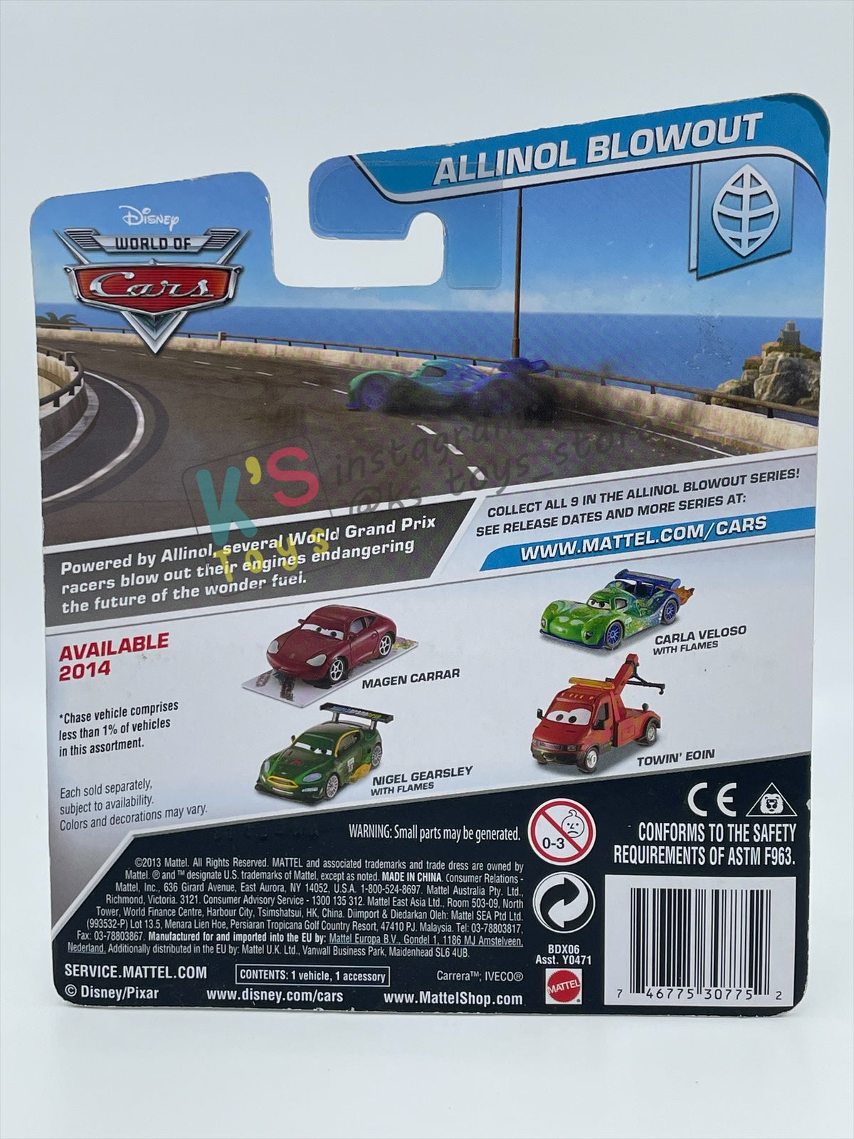 DISNEY PIXAR CARS 1:55 BY MATTEL,MAGEN CARRAR - ALLINOL CHASE SERIES - BNIP