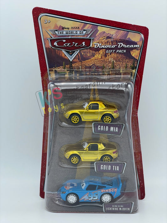 DISNEY PIXAR CARS 3 PACK DINOCO DREAM GIFT PACK "GOLD MIA, GOLD TIA, AND BLING BLING LIGHTNING MCQUEEN"  - BNIP - READ DESCRIPTION!!!!!