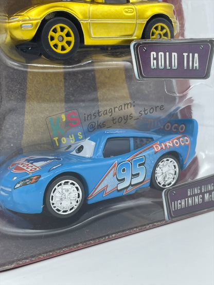 DISNEY PIXAR CARS 3 PACK DINOCO DREAM GIFT PACK "GOLD MIA, GOLD TIA, AND BLING BLING LIGHTNING MCQUEEN"  - BNIP - READ DESCRIPTION!!!!!