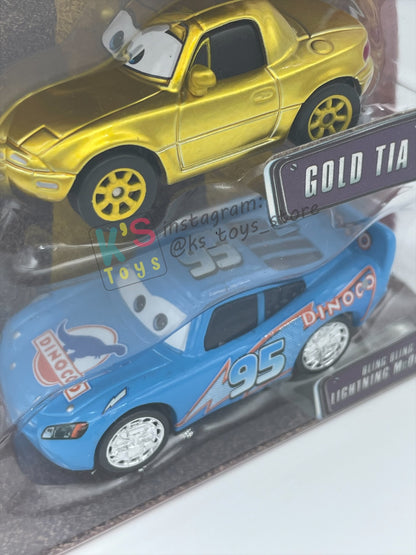 DISNEY PIXAR CARS 3 PACK DINOCO DREAM GIFT PACK "GOLD MIA, GOLD TIA, AND BLING BLING LIGHTNING MCQUEEN"  - BNIP - READ DESCRIPTION!!!!!