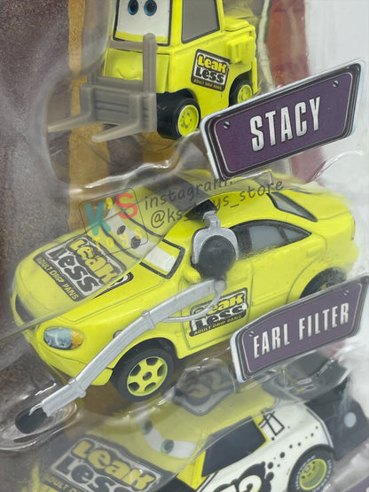 DISNEY PIXAR CARS 3 PACK TEAM LEAK LESS GIFT PACK "STACY, EARL FILTER AND LEAK LESS"  - BNIP - READ DESCRIPTION!!!
