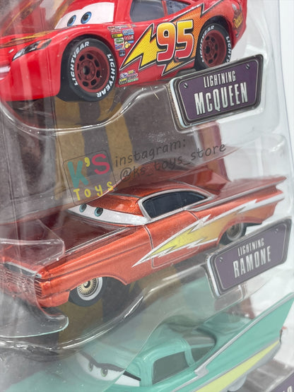 DISNEY PIXAR CARS 3 PACK LIGHTNING MCQUEEN'S CREW GIFT PACK "LIGHTNING MCQUEEN, LIGHTNING RAMONE AND FLO"  - BNIP - READ DESCRIPTION!!!