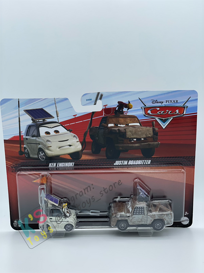 Disney Pixar Cars 1:55 2-Pack by Mattel, KEN ENGINOKI AND JUSTIN ROADRITTER (New Variant) - 2025 RELEASE - BNIP