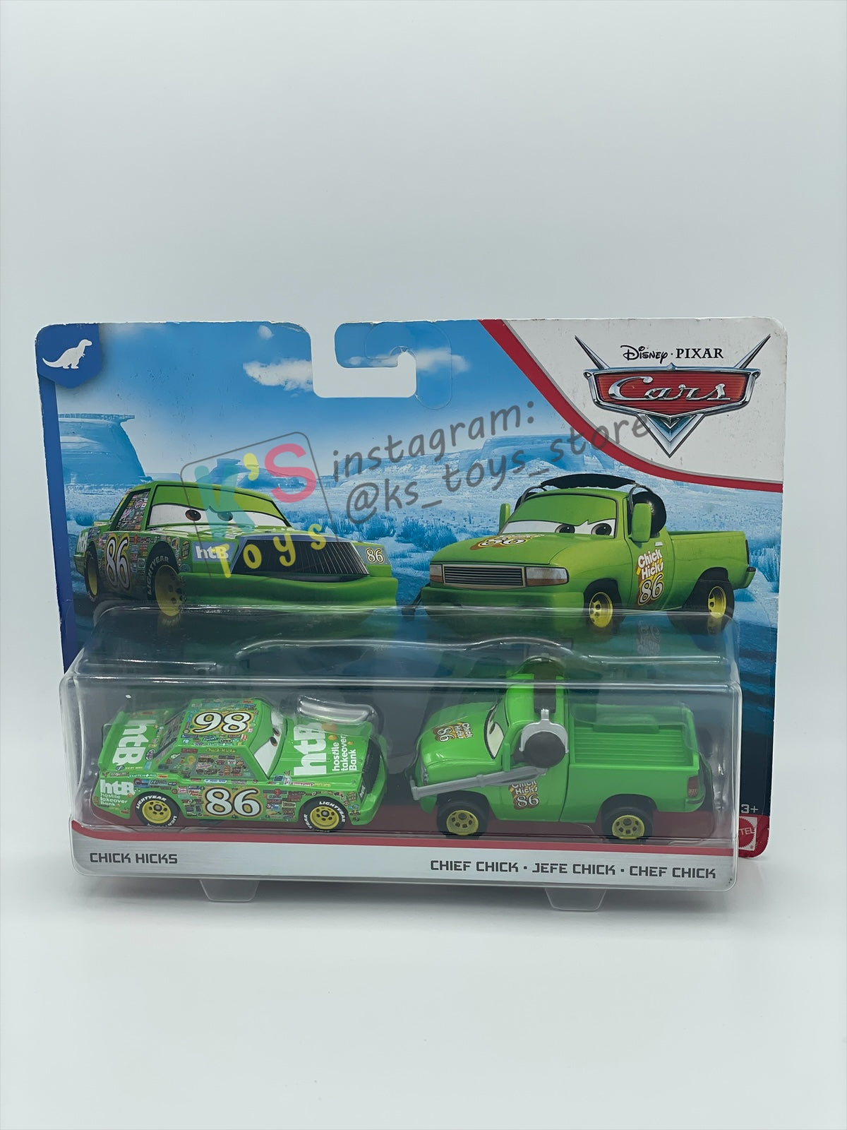 Disney Pixar Cars 1:55 by Mattel 2-Pack Cars 2, "CHICK HICKS AND CHIEF CHICK" - BNIP