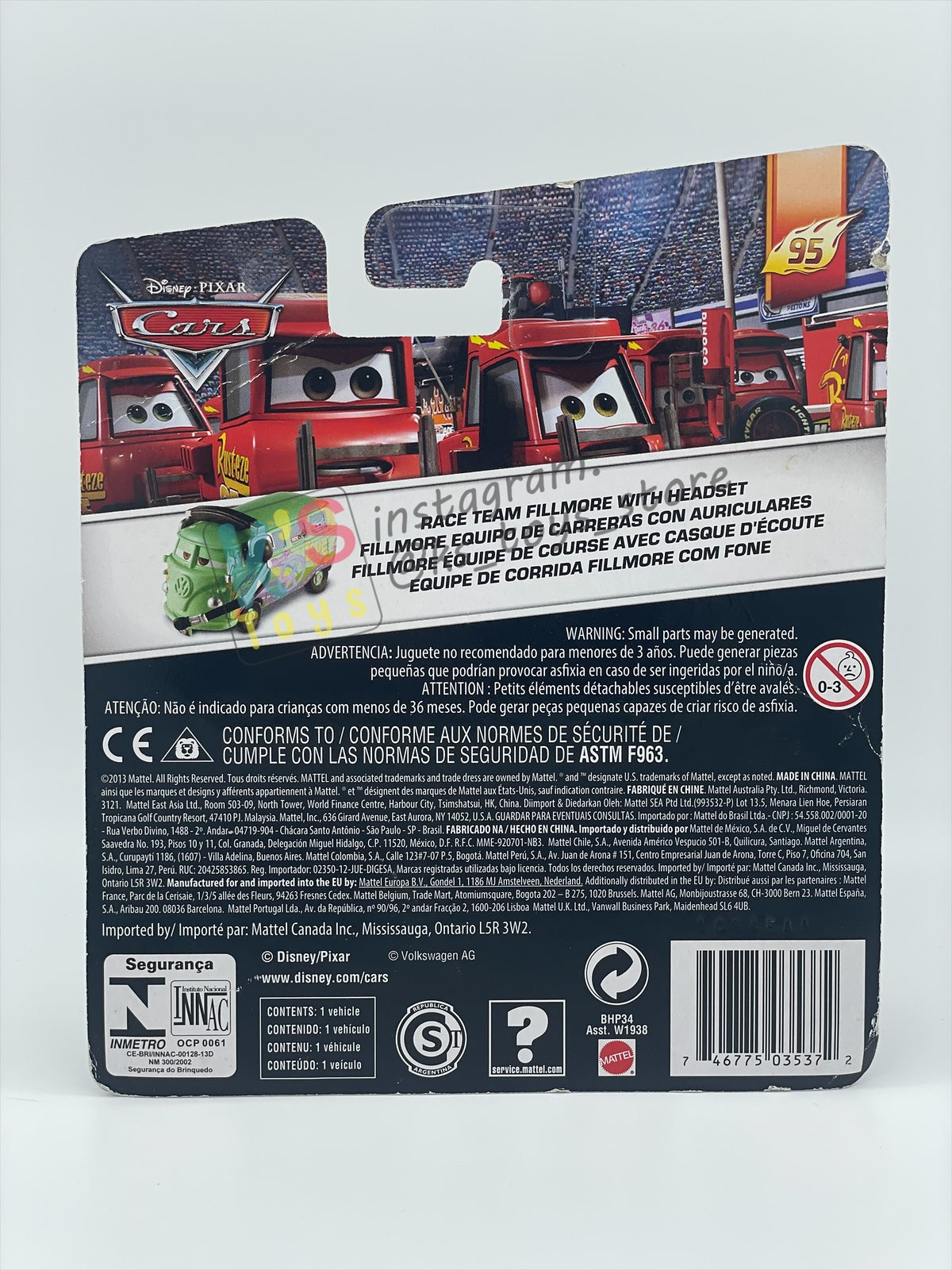 DISNEY PIXAR CARS BY MATTEL, RACE TEAM FILLMORE WITH HEADSET - 95 PIT CREW SERIES - BNIP