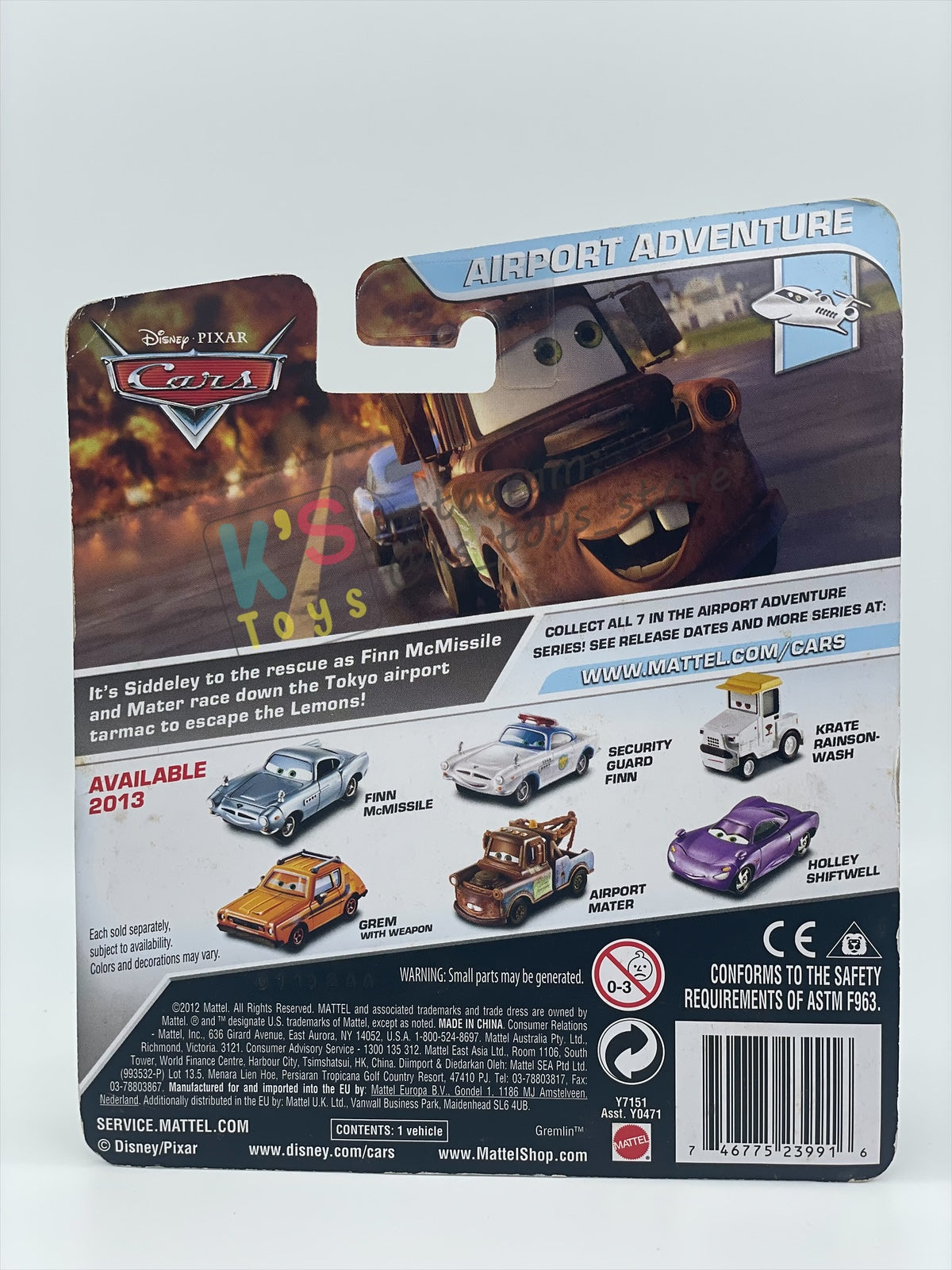 DISNEY PIXAR CARS BY MATTEL, "SECURITY GUARD FINN (VARIANT UNIBODY)" - AIRPORT ADVENTURE SERIES - BNIP