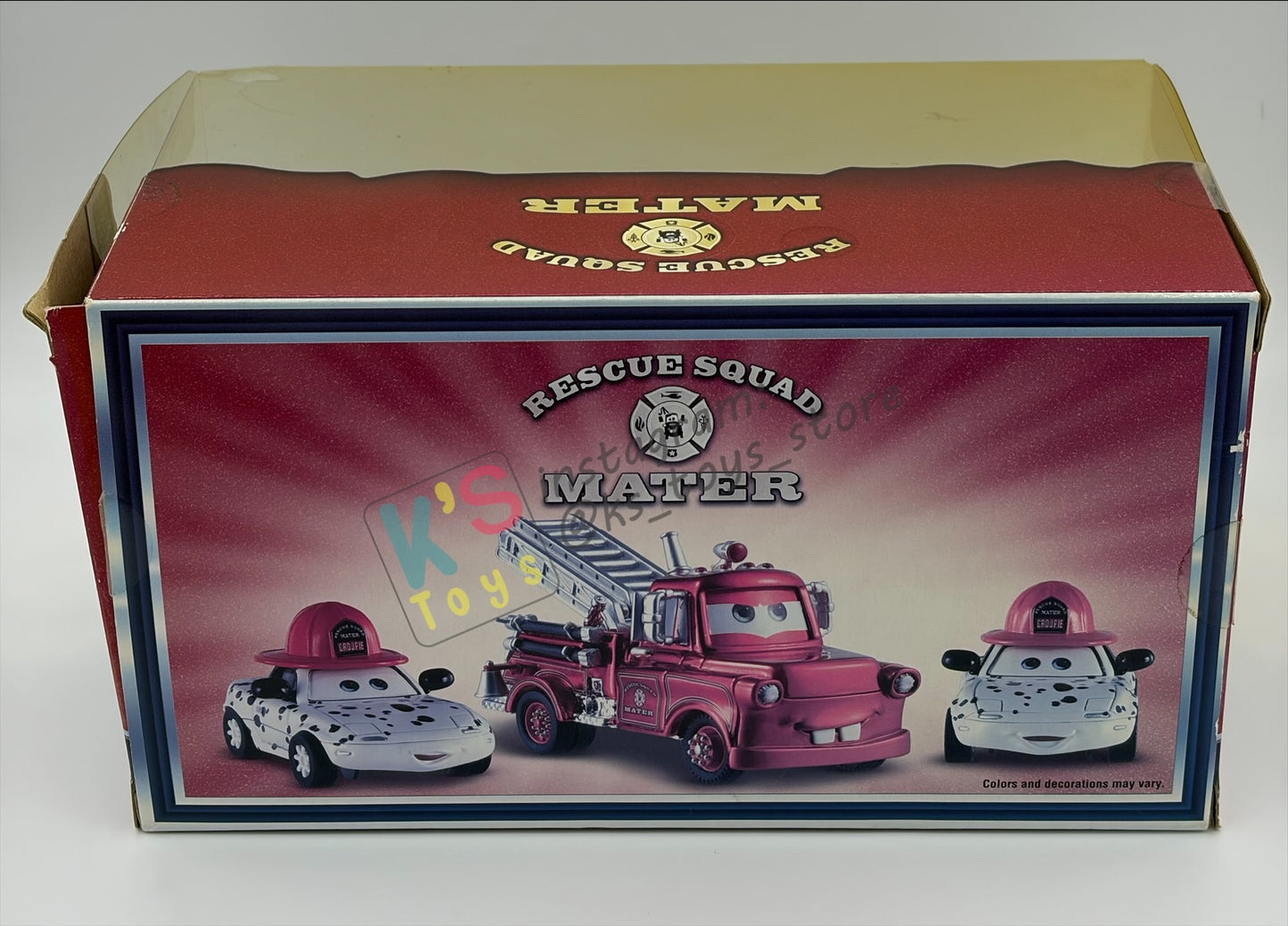 DISNEY PIXAR CARS 1:55 BY MATTEL - EXCLUSIVE SDCC 2009 CARS TOON RESCUE SQUAD MATER 3-PACK GIFT SET "RESCUE SQUAD MATER, DALMATIAN MIA AND DALMATIAN TIA" - BNIB *CRACKED BLISTER