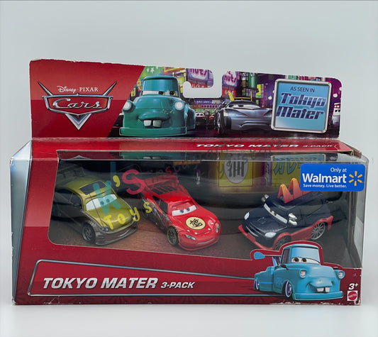 DISNEY PIXAR CARS 1:55 BY MATTEL - EXCLUSIVE WALMART "TOKYO MATER 3-PACK KAA REESU,DRAGON LIGHTNING MCQUEEN WITH OIL STAINS AND YOKOZA" TOKYO MATER SERIES - BNIB