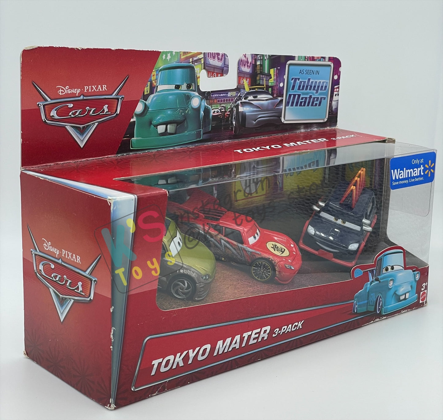 DISNEY PIXAR CARS 1:55 BY MATTEL - EXCLUSIVE WALMART "TOKYO MATER 3-PACK KAA REESU,DRAGON LIGHTNING MCQUEEN WITH OIL STAINS AND YOKOZA" TOKYO MATER SERIES - BNIB