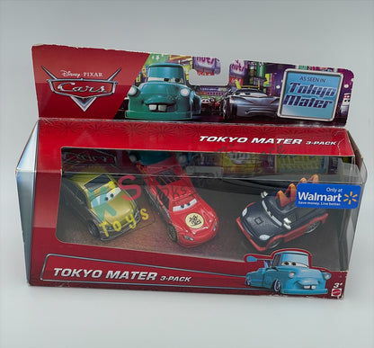 DISNEY PIXAR CARS 1:55 BY MATTEL - EXCLUSIVE WALMART "TOKYO MATER 3-PACK KAA REESU,DRAGON LIGHTNING MCQUEEN WITH OIL STAINS AND YOKOZA" TOKYO MATER SERIES - BNIB
