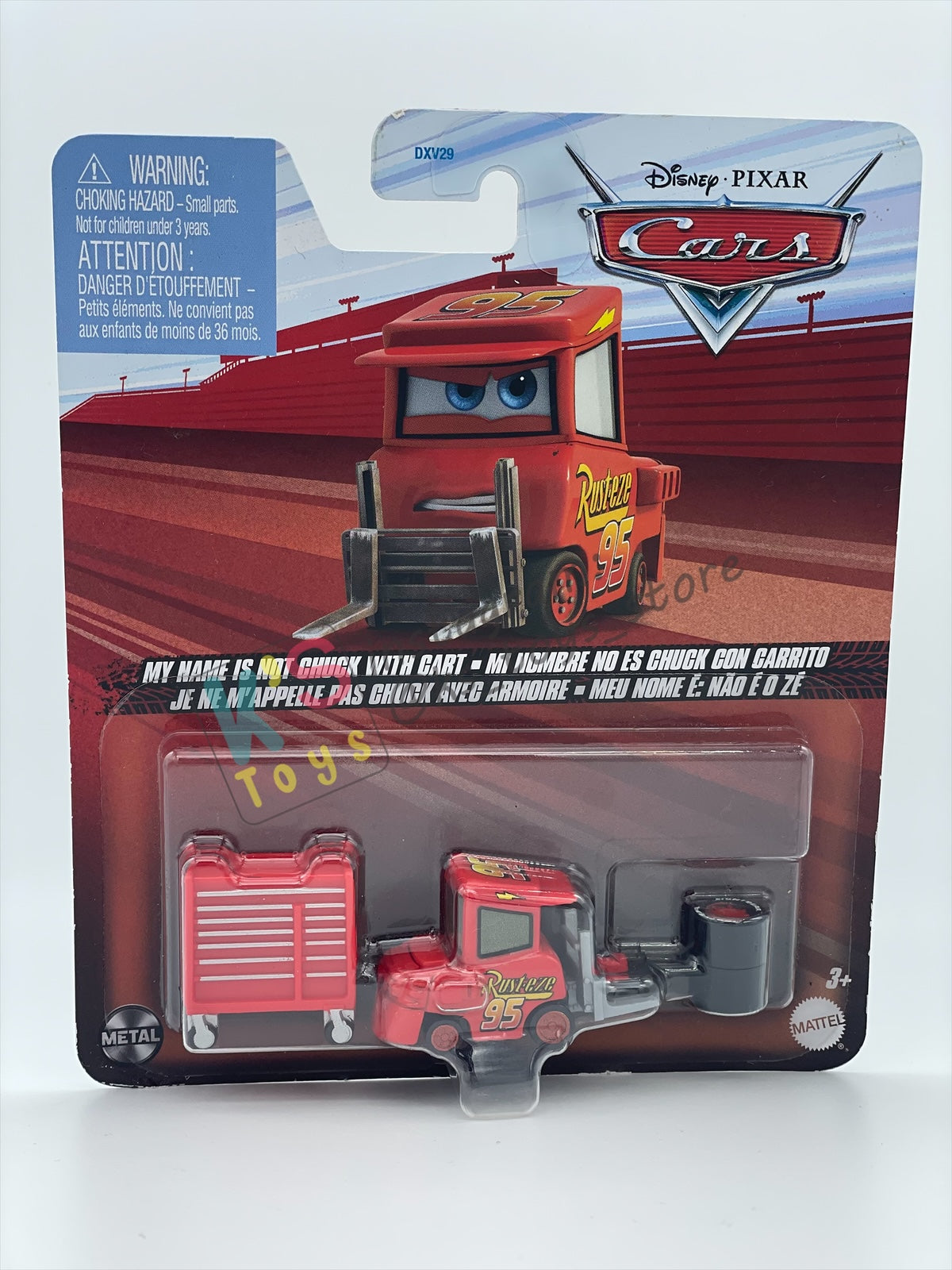 DISNEY PIXAR CARS BY MATTEL 1:55, "MY NAME IS NOT CHUCK WITH CART" - 2024 RE-RELEASED - BNIP