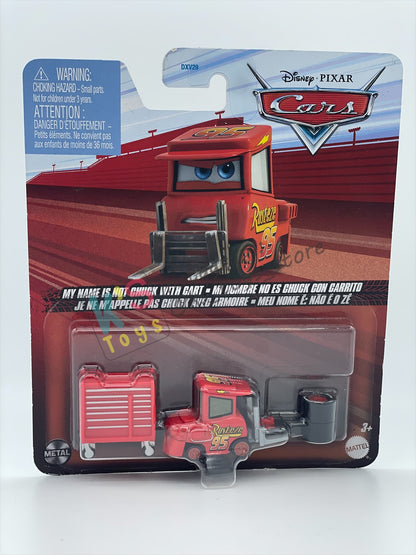 DISNEY PIXAR CARS BY MATTEL 1:55, "MY NAME IS NOT CHUCK WITH CART" - 2024 RE-RELEASED - BNIP