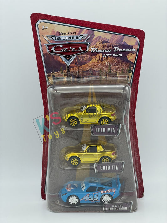 DISNEY PIXAR CARS 3 PACK DINOCO DREAM GIFT PACK "GOLD MIA, GOLD TIA, AND BLING BLING LIGHTNING MCQUEEN (VARIANT)"  - BNIP
