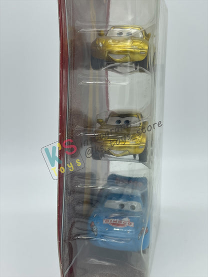 DISNEY PIXAR CARS 3 PACK DINOCO DREAM GIFT PACK "GOLD MIA, GOLD TIA, AND BLING BLING LIGHTNING MCQUEEN (VARIANT)"  - BNIP