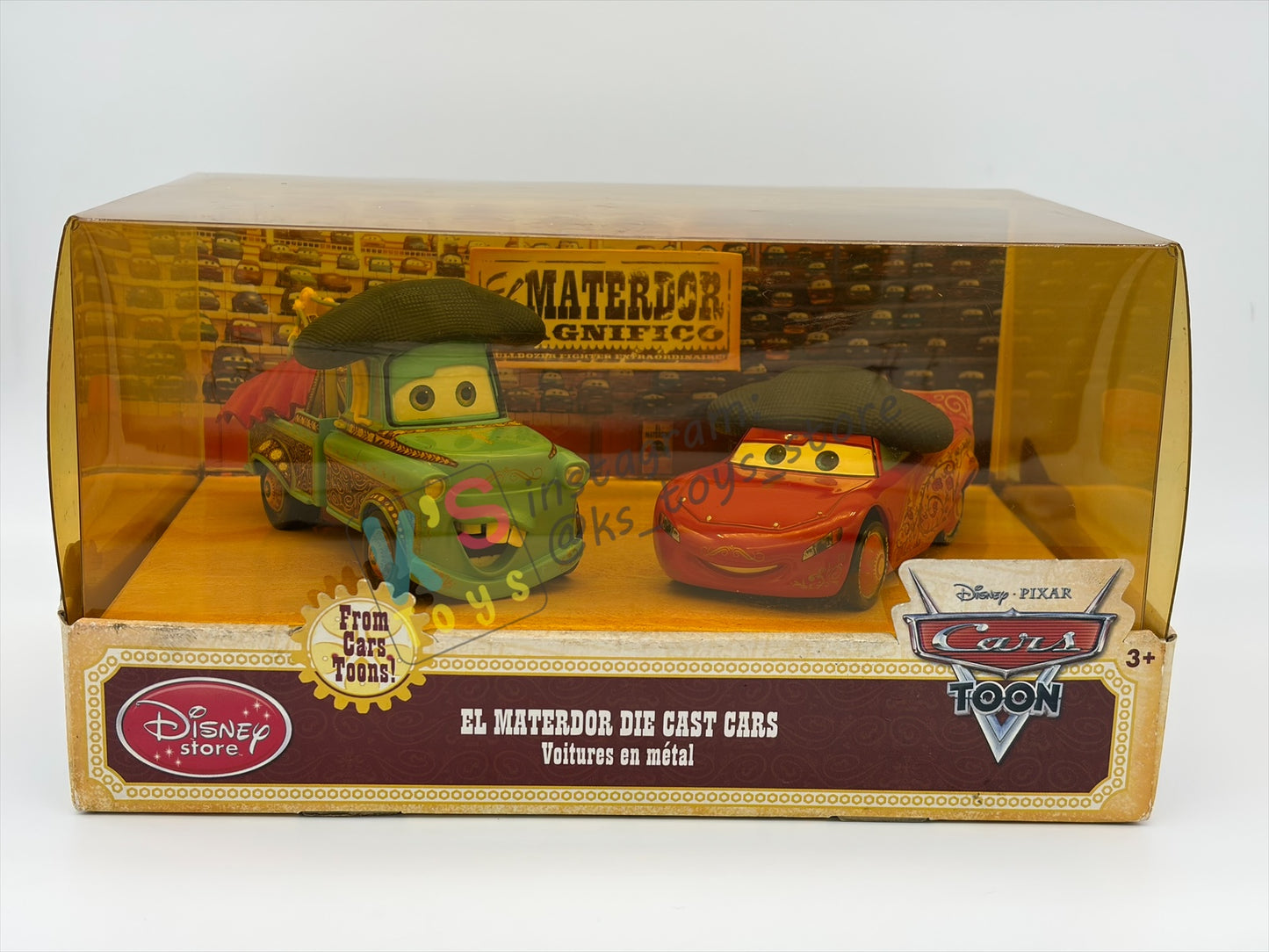 Disney Store Version of Disney Pixar Cars 1:43 - 2 PACK EL MATERDOR CARS TOON SERIES "EL MATERDOR (TOW MATER) AND EL RAYO (LIGHTNING MCQUEEN)" - BNIP