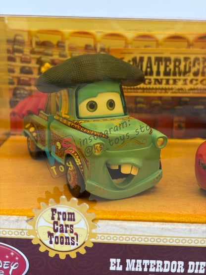 Disney Store Version of Disney Pixar Cars 1:43 - 2 PACK EL MATERDOR CARS TOON SERIES "EL MATERDOR (TOW MATER) AND EL RAYO (LIGHTNING MCQUEEN)" - BNIP
