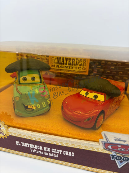Disney Store Version of Disney Pixar Cars 1:43 - 2 PACK EL MATERDOR CARS TOON SERIES "EL MATERDOR (TOW MATER) AND EL RAYO (LIGHTNING MCQUEEN)" - BNIP
