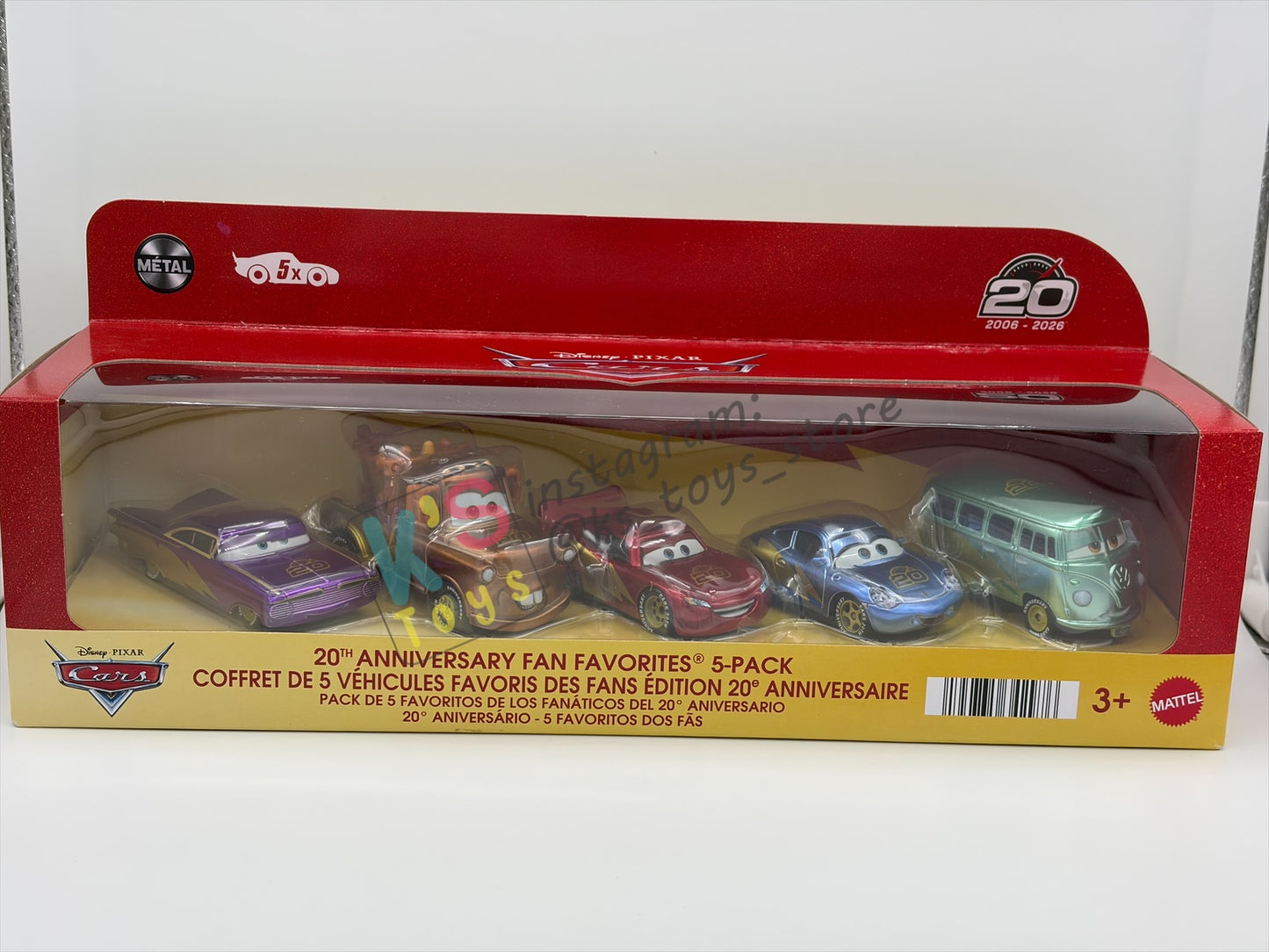 GIFT SET Disney Pixar Cars by MATTEL, EXCLUSIVE 5 PACK 20th ANNIVERSARY FAN FAVOURITE - RAMONE, MATER, LIGHTNING MCQUEEN, SALLY AND FILLMORE - BNIP