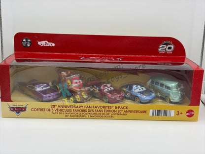 GIFT SET Disney Pixar Cars by MATTEL, EXCLUSIVE 5 PACK 20th ANNIVERSARY FAN FAVOURITE - RAMONE, MATER, LIGHTNING MCQUEEN, SALLY AND FILLMORE - BNIP