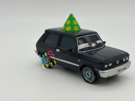 PRE-OWNED / LOOSE DISNEY PIXAR CARS - “ALEXANDER HUGO WITH PARTY HAT" - CARS 2 LEMONS SERIES - GOOD CONDITION