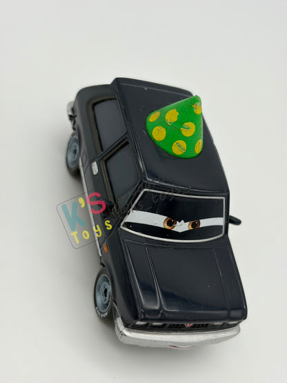 PRE-OWNED / LOOSE DISNEY PIXAR CARS - “ALEXANDER HUGO WITH PARTY HAT" - CARS 2 LEMONS SERIES - GOOD CONDITION