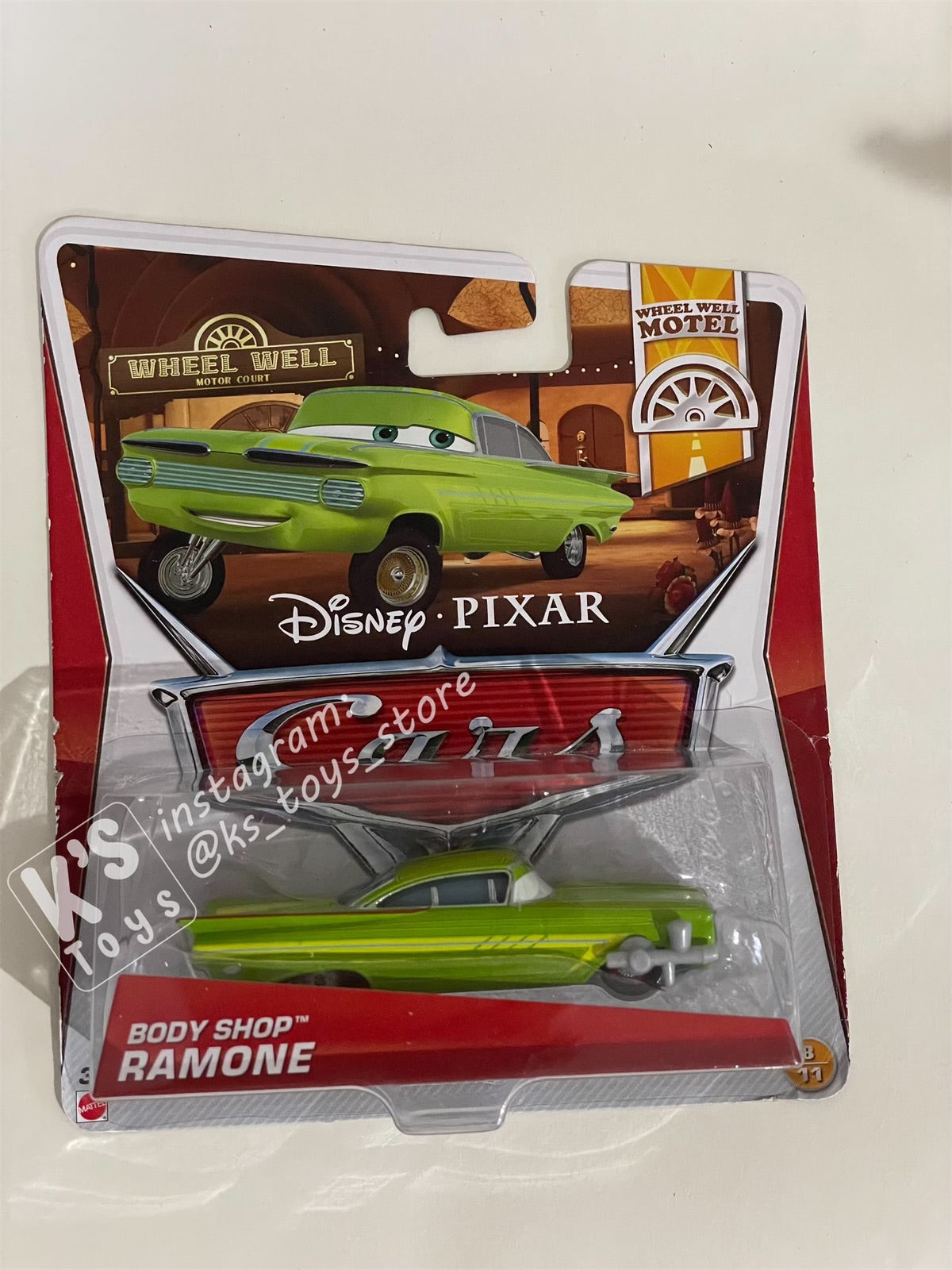 DISNEY PIXAR CARS BY MATTEL, “BODY SHOP RAMONE" WHEEL WELL MOTEL SERIES - BNIP