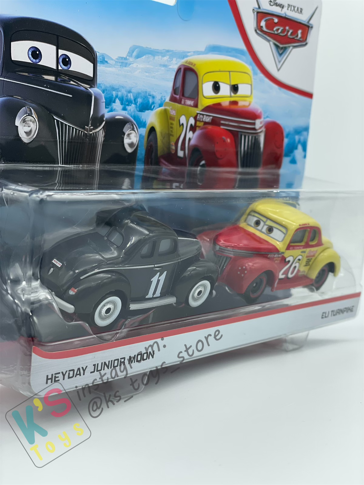 Disney Pixar Cars 1:55 2-Pack Heyday Junior Moon and Eli Turnpike, Doc's Racing Days - BNIP