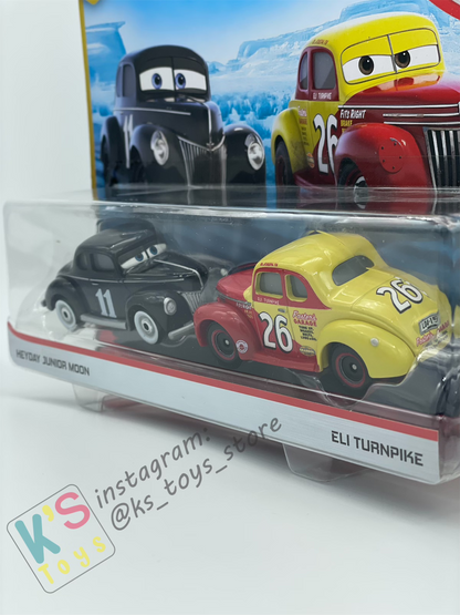 Disney Pixar Cars 1:55 2-Pack Heyday Junior Moon and Eli Turnpike, Doc's Racing Days - BNIP