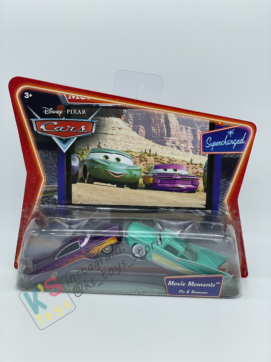 Disney Pixar Cars 1:55 by Mattel 2-Pack MOVIE MOMENTS, FLO & RAMONE - SUPERCHARGED SERIES - BNIP
