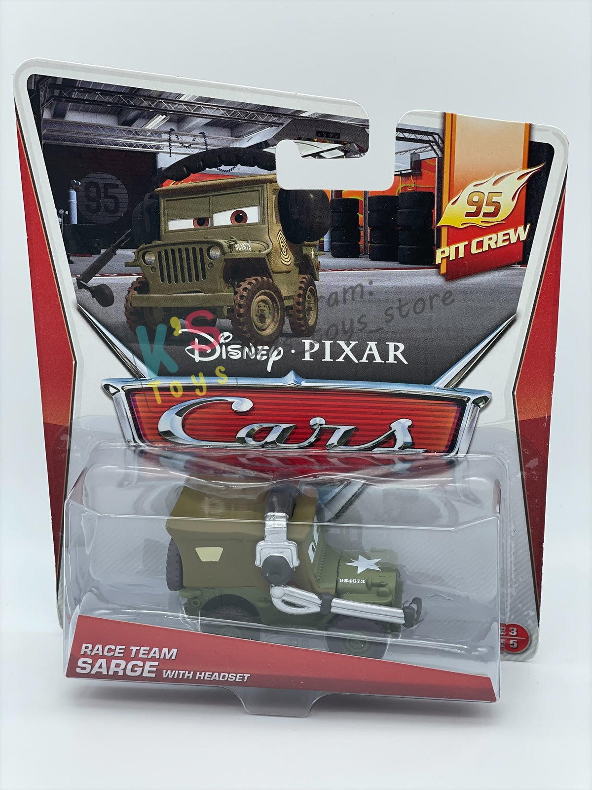 DISNEY PIXAR CARS BY MATTEL, “SARGE RACE TEAM WITH HEADSET" 95 PIT CREW SERIES - BNIP