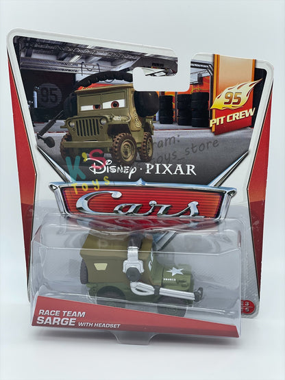 DISNEY PIXAR CARS BY MATTEL, “SARGE RACE TEAM WITH HEADSET" 95 PIT CREW SERIES - BNIP