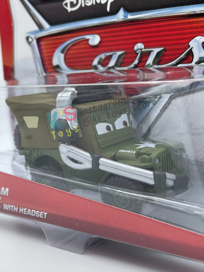 DISNEY PIXAR CARS BY MATTEL, “SARGE RACE TEAM WITH HEADSET" 95 PIT CREW SERIES - BNIP