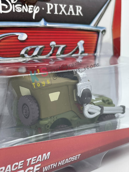DISNEY PIXAR CARS BY MATTEL, “SARGE RACE TEAM WITH HEADSET" 95 PIT CREW SERIES - BNIP
