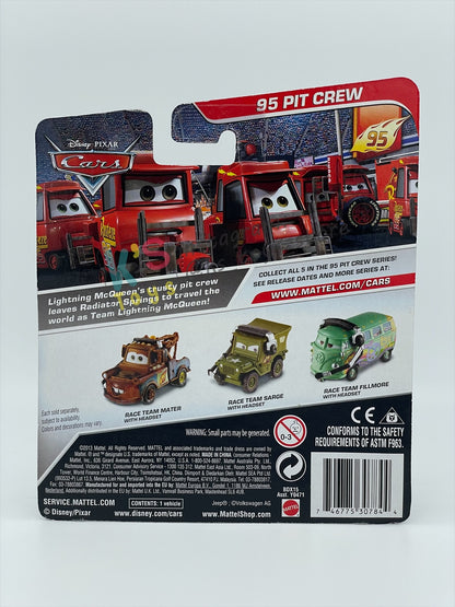 DISNEY PIXAR CARS BY MATTEL, “SARGE RACE TEAM WITH HEADSET" 95 PIT CREW SERIES - BNIP