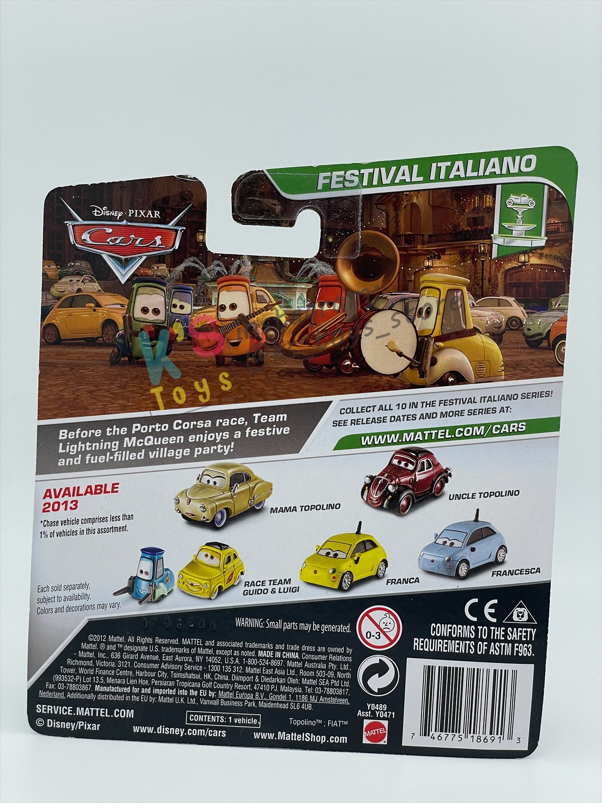 DISNEY PIXAR CARS 1:55 BY MATTEL, FRANCESCA - FESTIVAL ITALIANO SERIES - BNIP