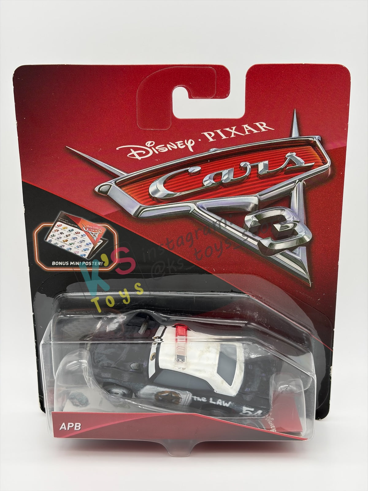 DISNEY PIXAR CARS 1:55 BY MATTEL - "APB BONUS MINI STICKER" - CARS 3, THUNDER HOLLOWS SERIES - BNIP